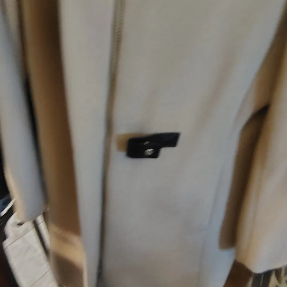 Beige Wool Coat with Black Accents - Picture 7 of 9